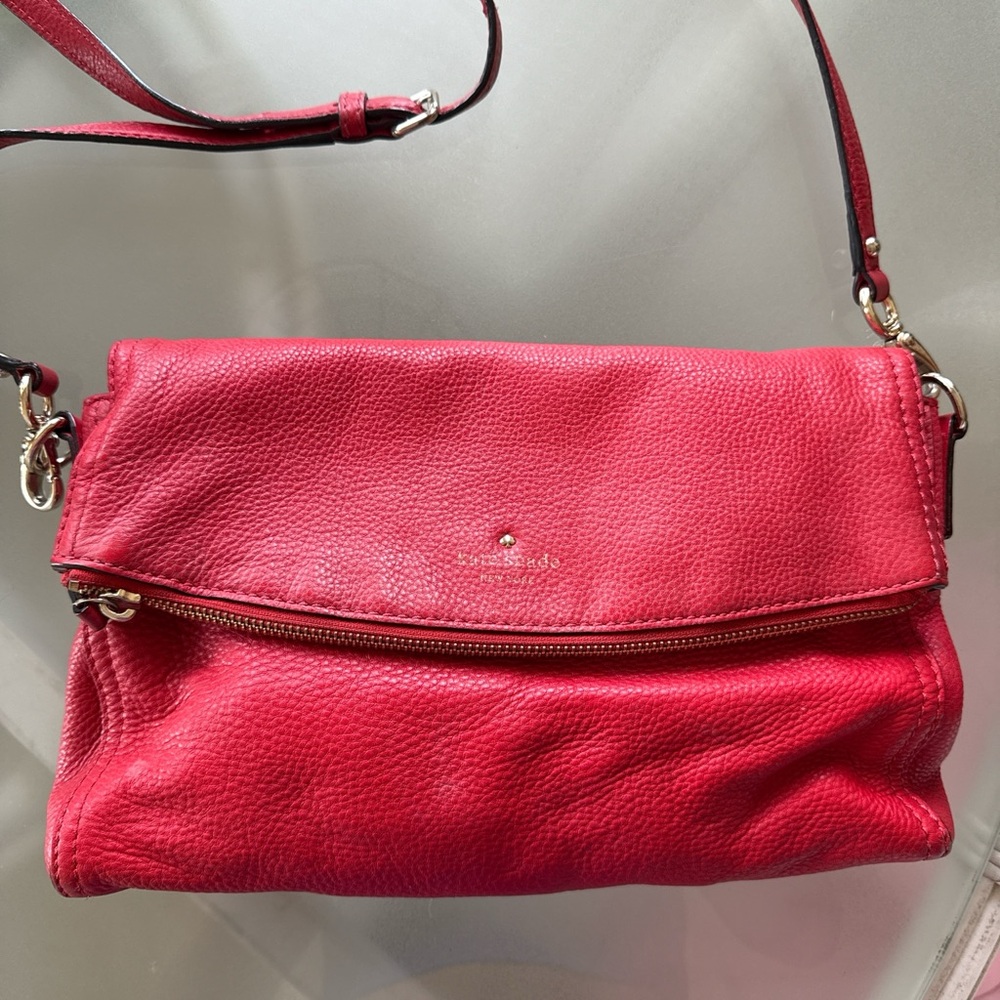 Kate Spade Red Pebbled Leather Fold-Over Crossbody